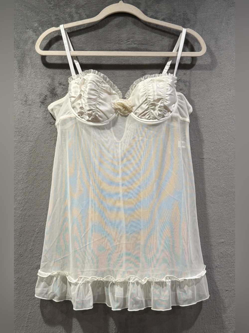 Flora Nikrooz Bellflower Coquette Sheer Mesh Babydoll Lingerie Slip Size XL